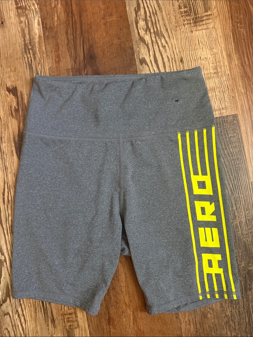Aeropostale Gray High-Waist Bike Shorts with Yellow Side Logo